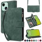 For iPhone 15 Plus Crossbody Multi-card Slot Wallet Zipper Leather Phone Case(Green) - 1