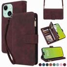 For iPhone 15 Crossbody Multi-card Slot Wallet Zipper Leather Phone Case(Coffee) - 1