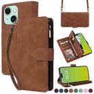 For iPhone 15 Crossbody Multi-card Slot Wallet Zipper Leather Phone Case(Brown) - 1