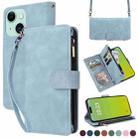 For iPhone 15 Crossbody Multi-card Slot Wallet Zipper Leather Phone Case(Light Blue) - 1