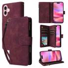 For iPhone 16 Crossbody Multi-card Slot Wallet Zipper Leather Phone Case(Wine Red) - 1