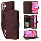 For iPhone 16 Crossbody Multi-card Slot Wallet Zipper Leather Phone Case(Coffee) - 1