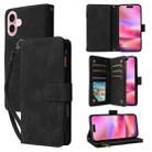 For iPhone 16 Crossbody Multi-card Slot Wallet Zipper Leather Phone Case(Black) - 1