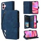 For iPhone 16 Crossbody Multi-card Slot Wallet Zipper Leather Phone Case(Dark Blue) - 1