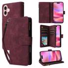 For iPhone 16 Plus Crossbody Multi-card Slot Wallet Zipper Leather Phone Case(Wine Red) - 1