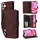 For iPhone 16 Plus Crossbody Multi-card Slot Wallet Zipper Leather Phone Case(Coffee) - 1