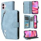 For iPhone 16 Plus Crossbody Multi-card Slot Wallet Zipper Leather Phone Case(Light Blue) - 1