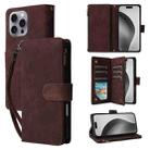 For iPhone 16 Pro Crossbody Multi-card Slot Wallet Zipper Leather Phone Case(Coffee) - 1