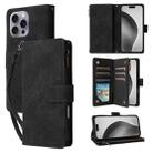 For iPhone 16 Pro Crossbody Multi-card Slot Wallet Zipper Leather Phone Case(Black) - 1