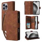 For iPhone 16 Pro Crossbody Multi-card Slot Wallet Zipper Leather Phone Case(Brown) - 1