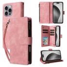 For iPhone 16 Pro Crossbody Multi-card Slot Wallet Zipper Leather Phone Case(Pink) - 1