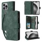 For iPhone 16 Pro Crossbody Multi-card Slot Wallet Zipper Leather Phone Case(Green) - 1