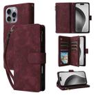 For iPhone 16 Pro Max Crossbody Multi-card Slot Wallet Zipper Leather Phone Case(Wine Red) - 1