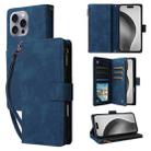 For iPhone 16 Pro Max Crossbody Multi-card Slot Wallet Zipper Leather Phone Case(Dark Blue) - 1