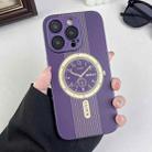 For iPhone 15 Pro Clock Pattern Magnetic Lens Protection Phone Case(Purple) - 1