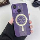 For iPhone 15 Clock Pattern Magnetic Lens Protection Phone Case(Purple) - 1