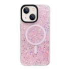 For iPhone 15 Plus Gold Armor MagSafe Glitter Epoxy Phone Case(Pink) - 1