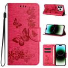 For iPhone 15 Pro Max Butterfly Embossed Flip Leather Phone Case(Red) - 1