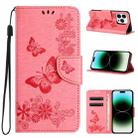 For iPhone 15 Pro Max Butterfly Embossed Flip Leather Phone Case(Pink) - 1