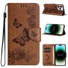 For iPhone 15 Pro Butterfly Embossed Flip Leather Phone Case(Brown) - 1