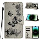 For iPhone 15 Pro Butterfly Embossed Flip Leather Phone Case(Grey) - 1