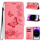 For iPhone 15 Plus Butterfly Embossed Flip Leather Phone Case(Pink) - 1