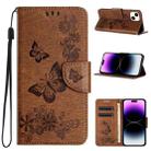 For iPhone 15 Butterfly Embossed Flip Leather Phone Case(Brown) - 1