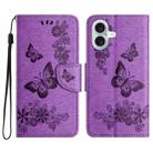 For iPhone 16 Butterfly Embossed Flip Leather Phone Case(Purple) - 1