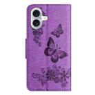 For iPhone 16 Butterfly Embossed Flip Leather Phone Case(Purple) - 3