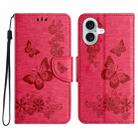 For iPhone 16 Butterfly Embossed Flip Leather Phone Case(Red) - 1