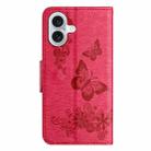 For iPhone 16 Butterfly Embossed Flip Leather Phone Case(Red) - 3