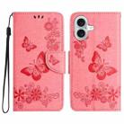 For iPhone 16 Butterfly Embossed Flip Leather Phone Case(Pink) - 1