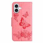 For iPhone 16 Butterfly Embossed Flip Leather Phone Case(Pink) - 3