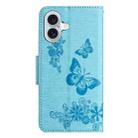 For iPhone 16 Butterfly Embossed Flip Leather Phone Case(Blue) - 3