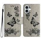 For iPhone 16 Butterfly Embossed Flip Leather Phone Case(Grey) - 1