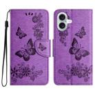 For iPhone 16 Plus Butterfly Embossed Flip Leather Phone Case(Purple) - 1