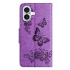 For iPhone 16 Plus Butterfly Embossed Flip Leather Phone Case(Purple) - 3