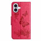 For iPhone 16 Plus Butterfly Embossed Flip Leather Phone Case(Red) - 3