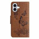 For iPhone 16 Plus Butterfly Embossed Flip Leather Phone Case(Brown) - 3