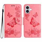 For iPhone 16 Plus Butterfly Embossed Flip Leather Phone Case(Pink) - 1