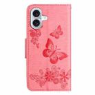 For iPhone 16 Plus Butterfly Embossed Flip Leather Phone Case(Pink) - 3