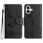 For iPhone 16 Plus Butterfly Embossed Flip Leather Phone Case(Black) - 1