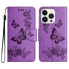 For iPhone 16 Pro Butterfly Embossed Flip Leather Phone Case(Purple) - 1