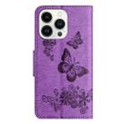 For iPhone 16 Pro Butterfly Embossed Flip Leather Phone Case(Purple) - 3