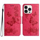 For iPhone 16 Pro Butterfly Embossed Flip Leather Phone Case(Red) - 1