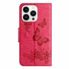 For iPhone 16 Pro Butterfly Embossed Flip Leather Phone Case(Red) - 3