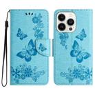 For iPhone 16 Pro Butterfly Embossed Flip Leather Phone Case(Blue) - 1