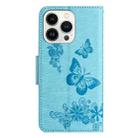 For iPhone 16 Pro Butterfly Embossed Flip Leather Phone Case(Blue) - 3