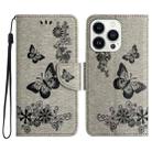 For iPhone 16 Pro Butterfly Embossed Flip Leather Phone Case(Grey) - 1