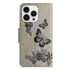 For iPhone 16 Pro Butterfly Embossed Flip Leather Phone Case(Grey) - 3